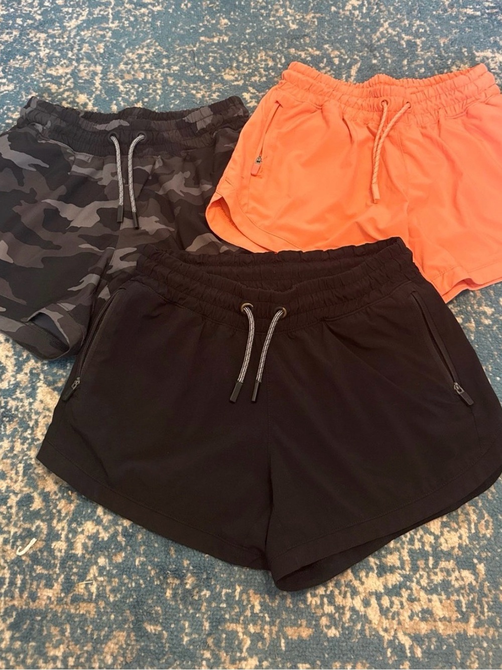Athleta Women's Shorts Trio - Black, Camo & Coral Orange